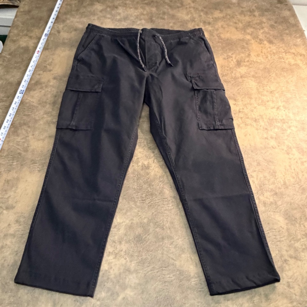 Lands' End Cargo Pants Mens Large L Black Elastic Waist Drawstring‎ 4484